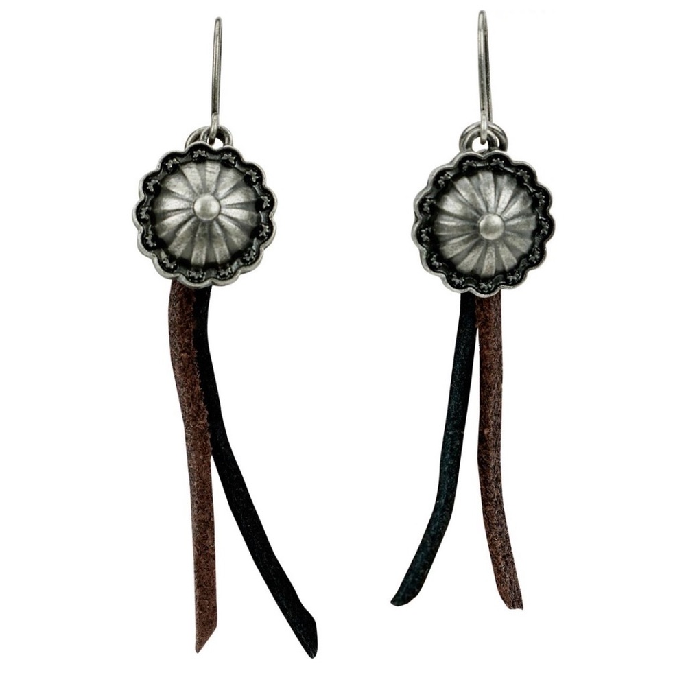 Justin Boots Genuine Leather Fringe Concho Earrings with Silver Accents